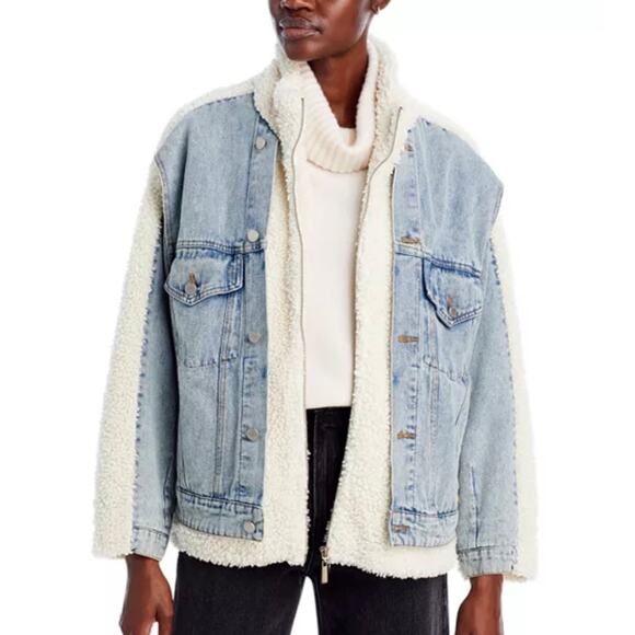 BLANKNYC Mixed Media Jacket Sherpa Denim Relax Fit Women's L - Picture 1 of 12